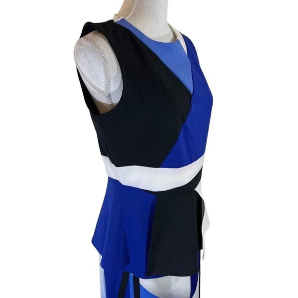 Worthington Skirt and Peplum Top Suit Set Medium Geometric Periwinkle White Blue - Picture 6 of 13